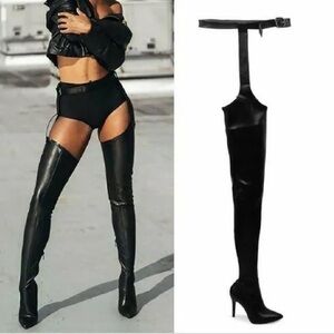 Black Belted Thigh-High Women's Boots